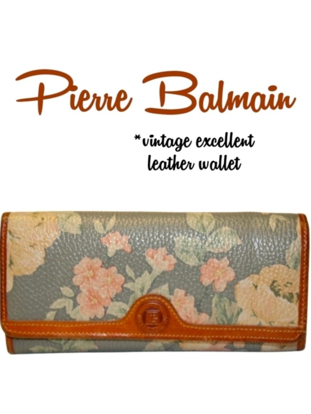 Pierre Balmain Leather Floral Wallet Full Sized Vintage Excellent